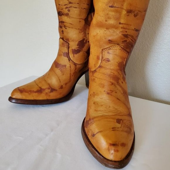 Tall Brown beige Tan leather high heel Western cowgirl rodeo equestrian Boots - Picture 8 of 12
